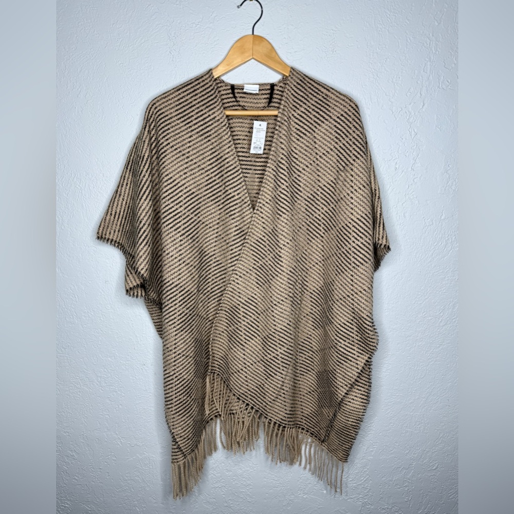 Sonoma Shawl Wrap Poncho Scarf Women's OS Tan Black Soft Geometric Stripe